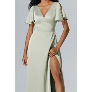 AW BRIDAL SZ 4 S sage green Samraat wedding guest bridesmaid maxi dress NEW B146